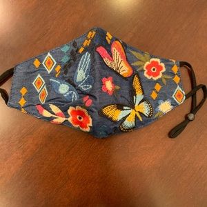 NEW Johnny Was embroidered butterfly mask with adjustable ear loops